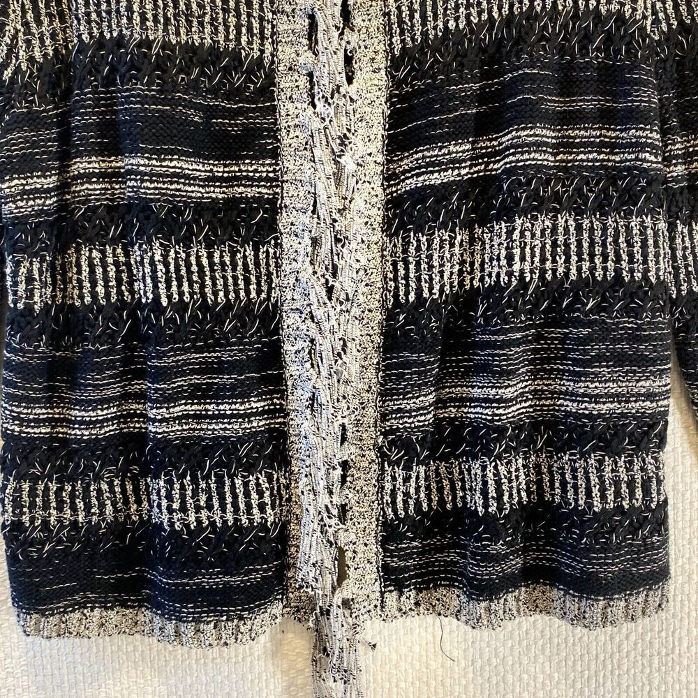 Ruby Rd Black And White Open Sweater Tassel Mediu… - image 2